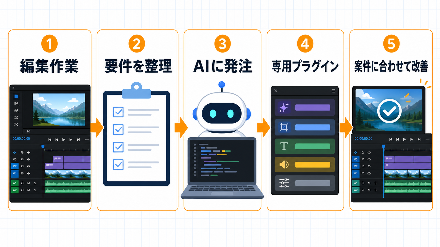 編集作業を要件化しAIへ発注して専用プラグインを改善する流れ